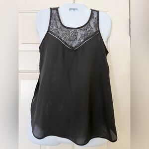 Fun 2 fun chiffon side slit Black Lace Trim Women's Top blouse lightweight flowy